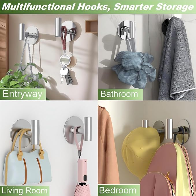 Heavy Duty Self-Adhesive Coat Hooks, Stainless Steel Towel Hooks - Image 3