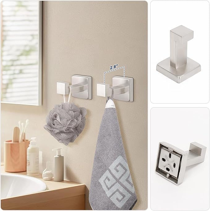 NearMoon 5 Pieces Bathroom Hardware Set 304 Stainless Steel, Square Towel Rack - Image 6