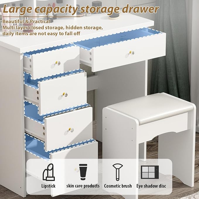 FUFU&GAGA Vanity Set with Rectangular Mirror, Makeup Vanity Dressing Table with - Image 5