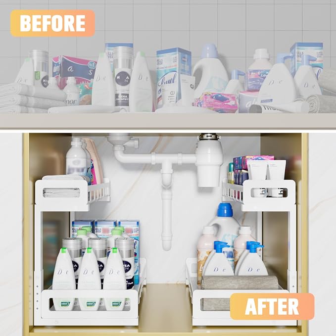 Under Sink Organizer 2 Pack, Metal Large Capacity 2-Tier Sliding Cabinet - Image 6