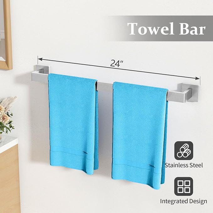 10-Piece Bathroom Hardware Accessories Set Brushed Nickel, 24 inch Towel Bar - Image 3
