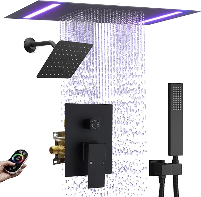 Rain Shower Head System with 14x20 Inch Ceiling Mount LED Head & 6 Inch Wall by NPYSVSSS