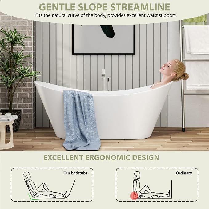 67 Inch Acrylic Freestanding Soaking Bathtub - Image 4