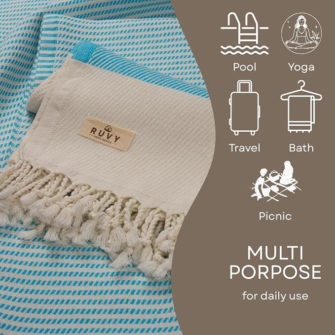 Ruvy Home Basics 2 Pack Turkish Beach Towels – Oversized Quick-Dry Bath Towels - Image 4
