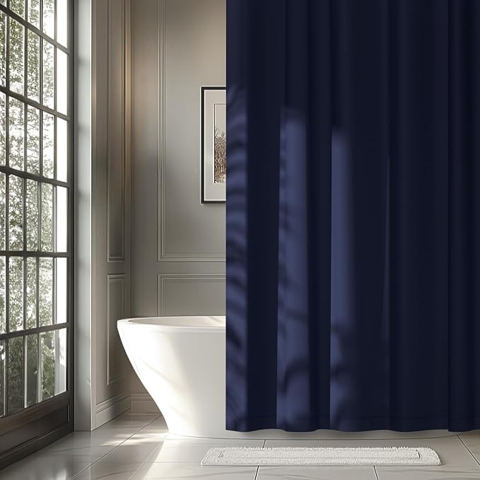 Navy Blue Fabric Shower Curtain Liner - Image 7
