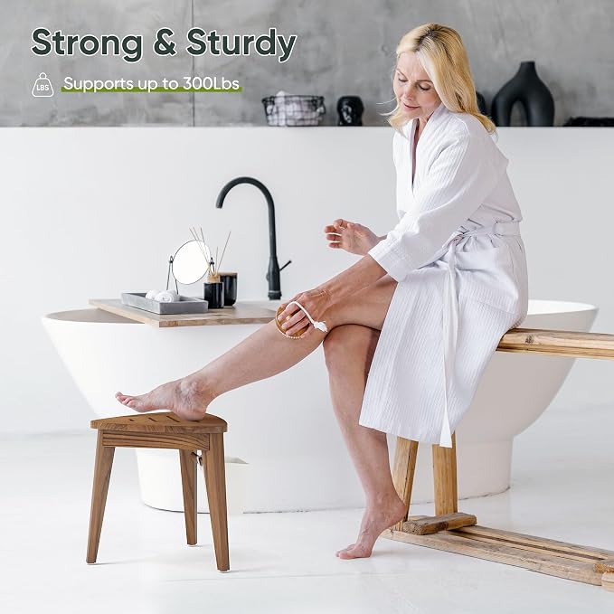12.4“ Tall Small Teak Shower Stool - Image 2