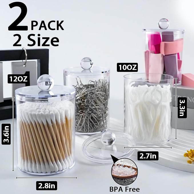 2 Pack Qtip Holder, Canister Apothecary Jar Set, Bathroom Jars - Image 2
