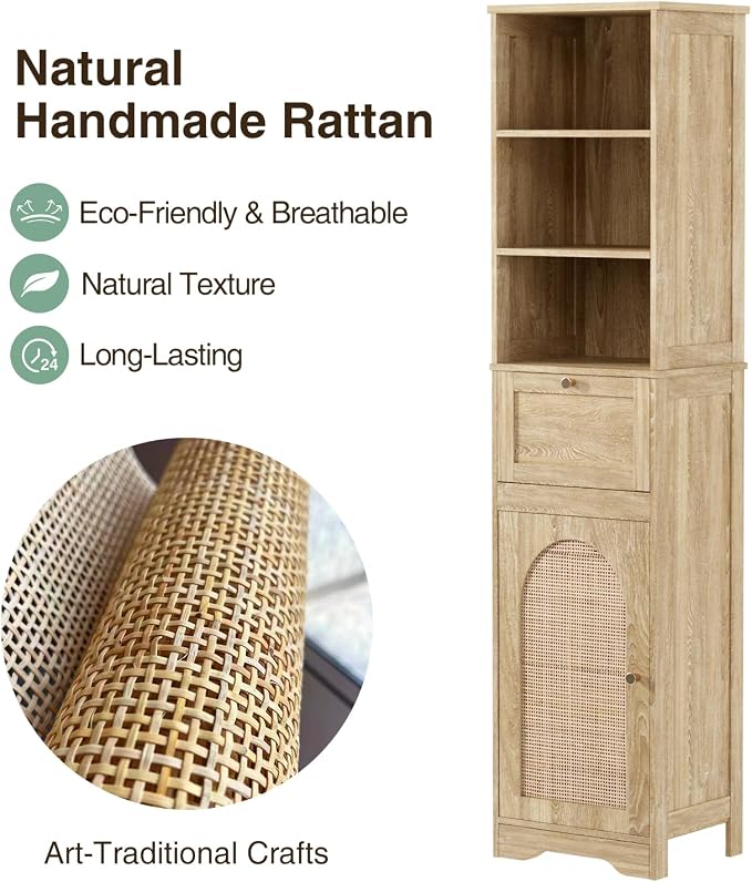 67" H Natural Bathroom Storage Cabinet - Image 3