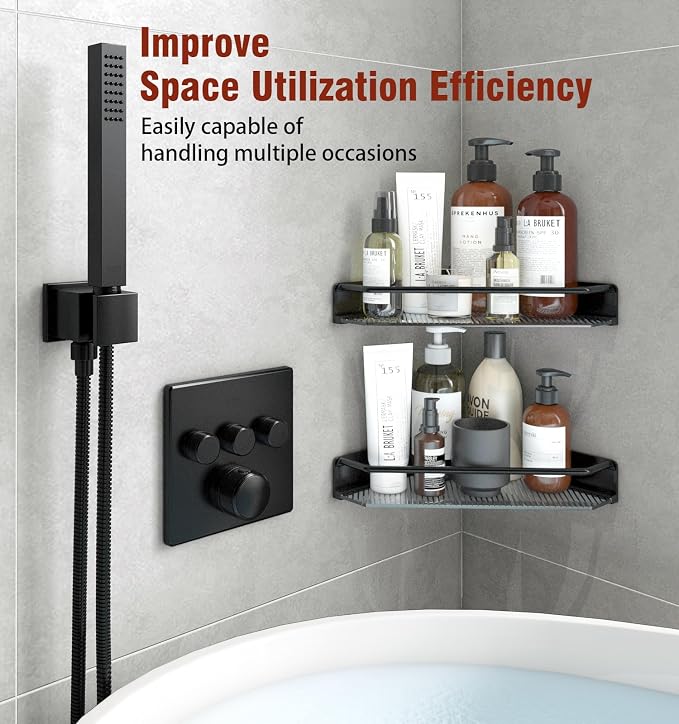 Corner Shower Caddy, 2 Pack Adhesive Bathroom Shelves，Acrylic Shower Shelf Rack - Image 4