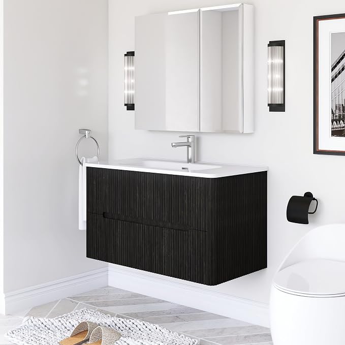 36-Inch Bathroom Vanity with Sink, Modern Wall Mounted Floating Bathroom Vanity by Staykiwi