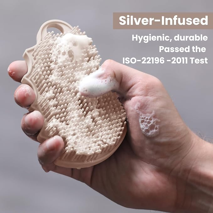 Silicone Body Scrubber Silver-Infused Dual-Sided 3-in-1 - Image 5