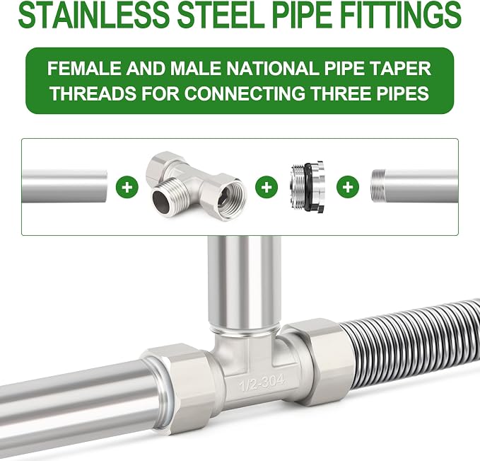TAISHER 2PCS 304 Stainless Steel 3 Way Left&Right 2 Ends Flexible Movable Tee - Image 5