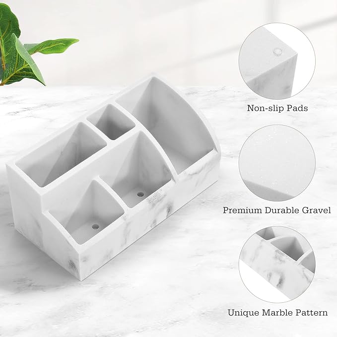 Luxspire Bathroom Counter Organizer, 5 Slot Toothbrush Holder, Marble Bathroom - Image 3