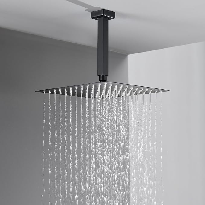 Shower System 12 Inches Rain Shower Combo Set Black Ceiling Mount Shower Faucet - Image 5