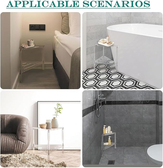 Corner Shower Caddy, 2 Tier Acrylic Bathroom Corner Shelf Clear Standing Shower - Image 2