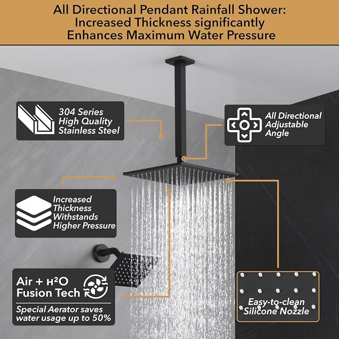 VANFOXLE Shower Faucet Set Matte Black Shower System, Push Button Diverter - Image 2