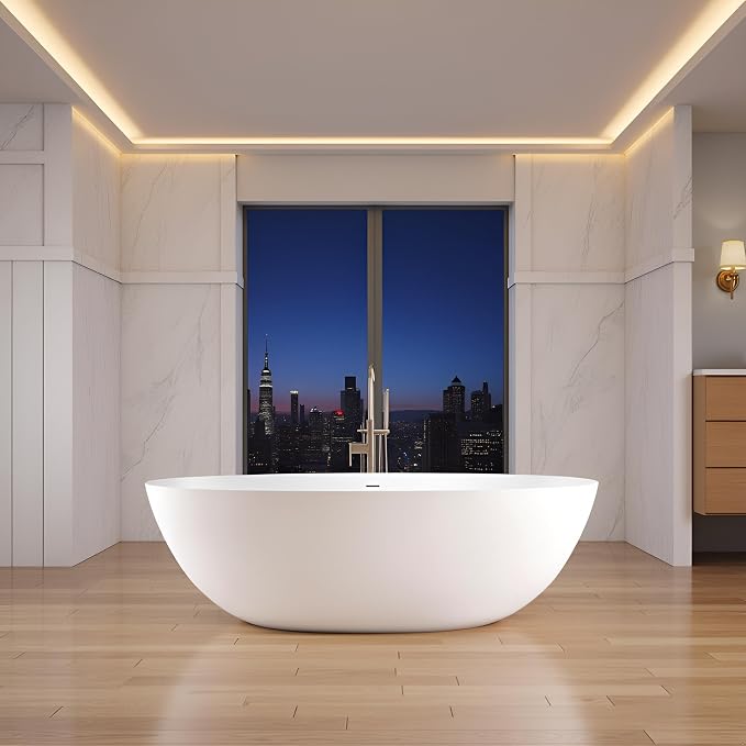 71'' Freestanding Solid Surface Resin Stone Bathtub, Freestanding Tub, - Image 2