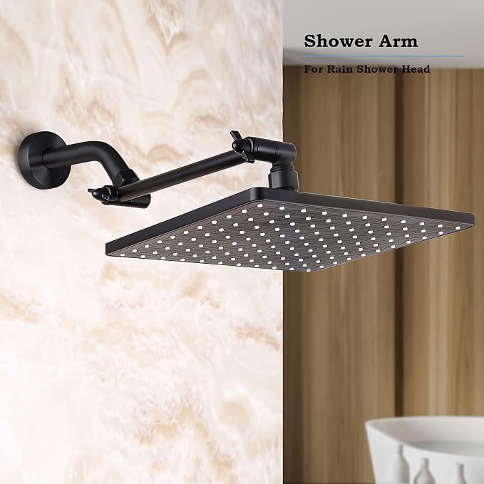 10 Inch Matte Black Shower Arm, Durable Solid Brass Black Shower Head Extension - Image 4