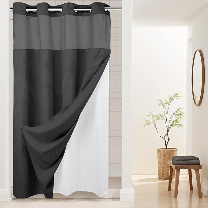 River Dream Heavyweight No Hooks Required Dotted Waffle Weave Shower Curtain by RiverDream