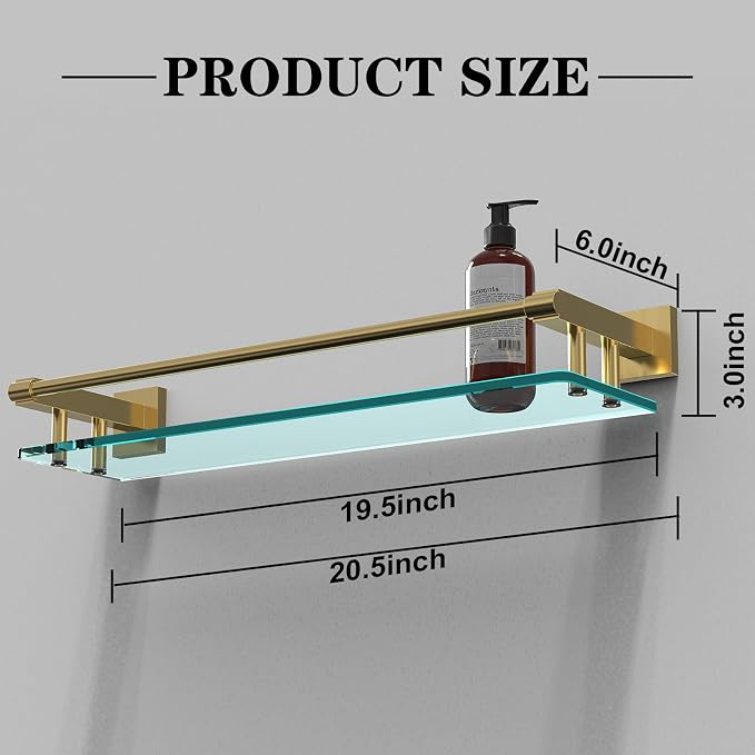 Glass Shelf for Bathroom, 20 Inch Tempered Glass - Image 2