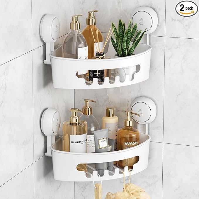 LEVERLOC Corner Shower Caddy Suction Cup, shower shelves suction cup, 2 Pack by LEVERLOC