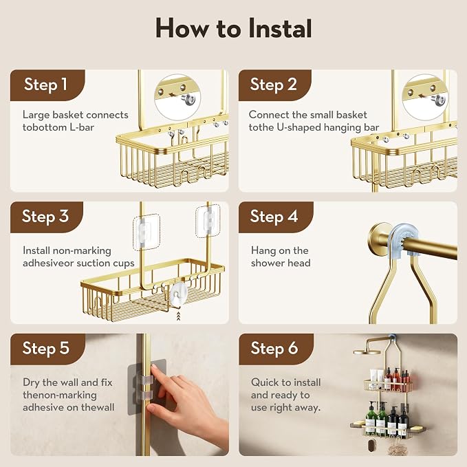 Shower Caddy Hanging, Shower Organizer Hanging, Aluminum Shower Racks - Image 8