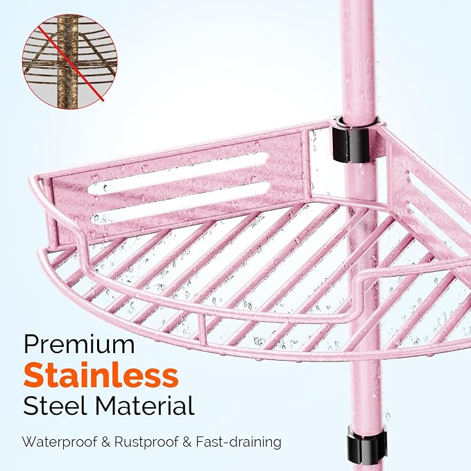 HAMITOR Corner Shower Caddy Tension Pole: Quick Installation 4-Tier Rustproof - Image 3