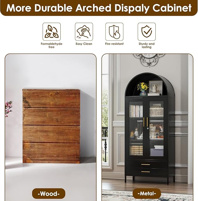 73''H Metal Arch Kitchen Pantry Cabinets, Arched Display Cabinet - Image 5