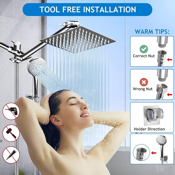Shower Head Combo, 8 Inch High Pressure Rain Shower Head - Image 6