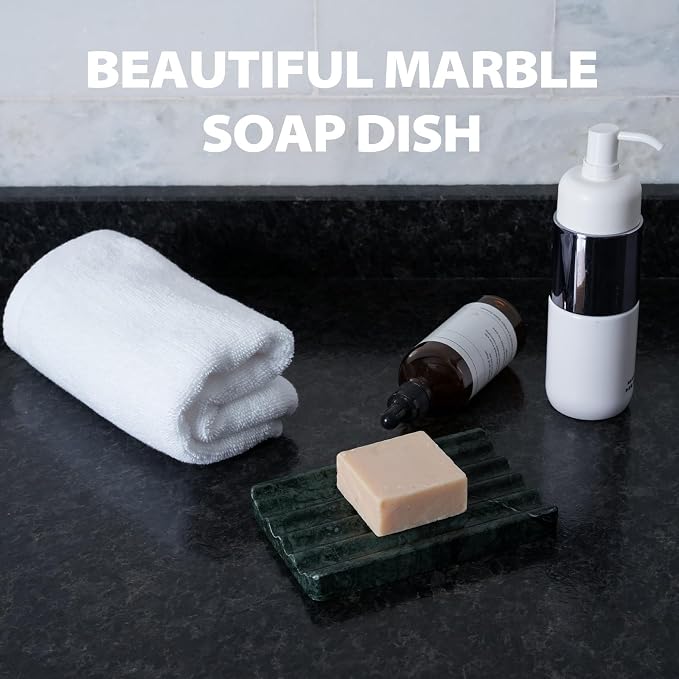 Marble Soap Dish, Soap Holder for Shower, Easy Cleaning Stone Soap Saver for - Image 2