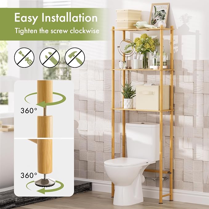 AmazerBath Over The Toilet Storage Bamboo, 3-Tier Over Toilet Organizer Rack - Image 5
