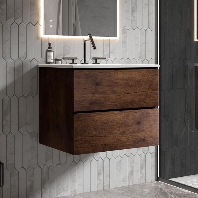 24" Bathroom Vanity with Sink, Modern Floating Vanity with Double Soft Closing by LittleTulip