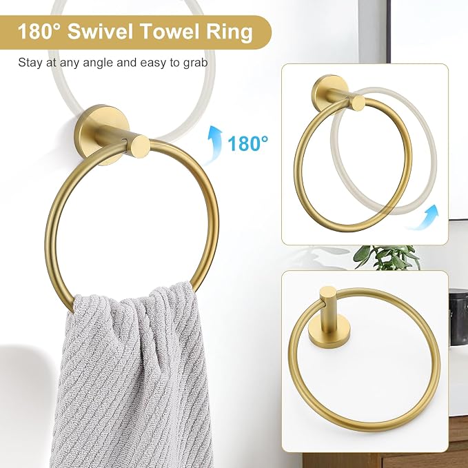 TQKAG Brushed Gold Bathroom Hardware Set 6-Piece Bathroom Accessory Set 23.6 - Image 3