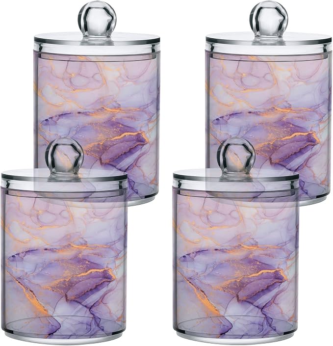 2 Pack Qtip Holder Organizer Dispenser Purple Transparent Waves Marble Bathroom - Image 2