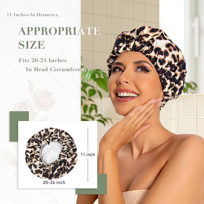 Reusable Shower Cap for Women, Large Waterproof Shower Essentials Bonnet - Image 2
