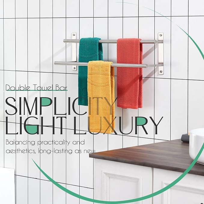 KOKOSIRI 24 Inch Bath Towel Bars Double Towel Racks Bathroom Towel Holder Towel - Image 3