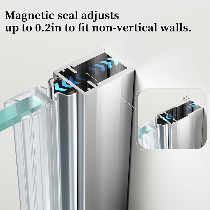 23.6-23.8" x 72" Frameless Hinged Shower Door, Single Swing Shower Panel - Image 5
