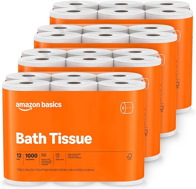 Amazon Basics 1000 Sheet 1-Ply Bath Tissue, 48 Rolls by AmazonBasics