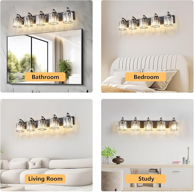 5-Light Black Bathroom Light Fixture Modern Vanity Lights Over Mirror Vintage - Image 8