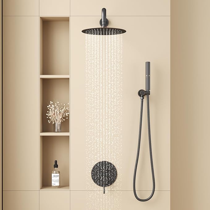 BESy Shower System with 10 Inch Round Rain Shower Head and Handheld Wall Mounted - Image 2