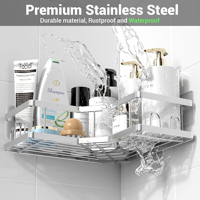 Corner Shower Caddy Bathroom Organizer: Adhesive Shower Rack Bathtub Shelves - Image 5