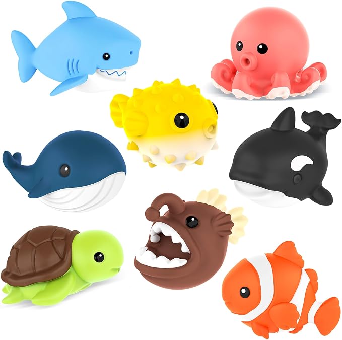 8 PCS Ocean Animal Bath Toys Mold Free Infant Bath Tub Toys by ZippytotsToys