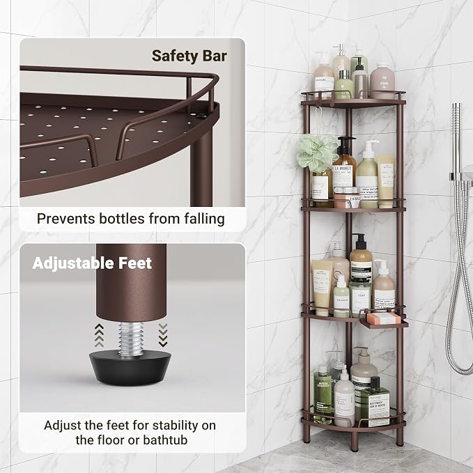 ELYKEN Corner Shower Caddy Standing, 4 Tier Rustproof Metal Shower Organizer - Image 6