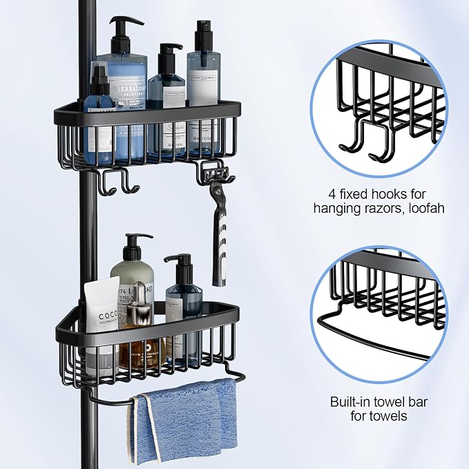 Corner Shower Caddy Tension Pole: Adjustable Rustproof 4-Tier Inside Bathroom - Image 4