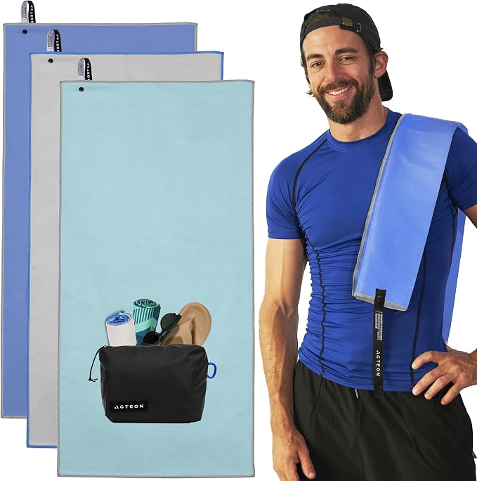 Acteon Microfiber Travel Towel & Wet Bag Set, Large Quick Dry Silver ION - Image 9