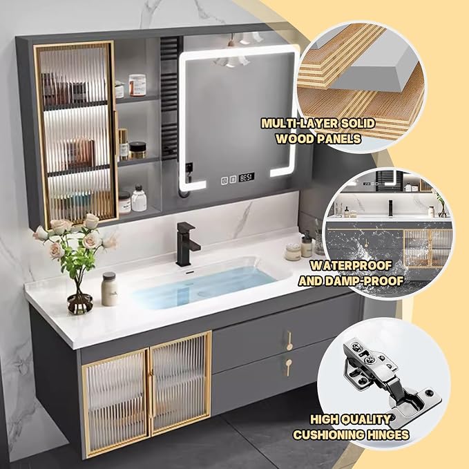 24" Bathroom Vanity with Sink, Floating Bathroom Cabinet Include Smart LED - Image 4