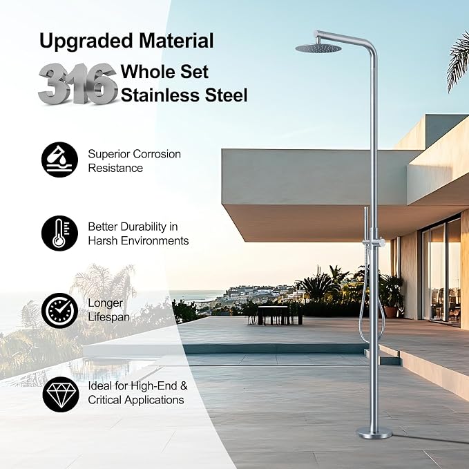 RBROHANT Freestanding Outdoor Shower, 316 Marine Grade Stainless Steel Beach - Image 3