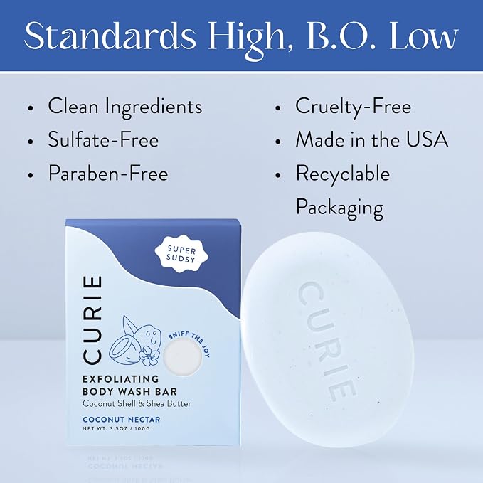 Curie Coconut Nectar Exfoliating Body Wash Bar – Natural, Sulfate-Free Formula - Image 3