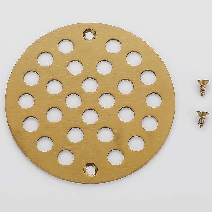 4 Inch OD Round Screw-in Brushed Gold Shower Drain Strainer - Image 4