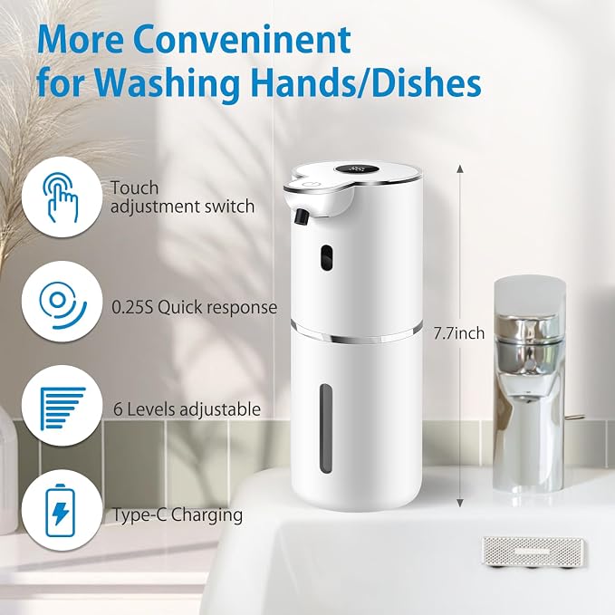 Automatic Foaming Soap Dispenser 12.8oz, Rechargeable & 6 Levels Foaming - Image 2